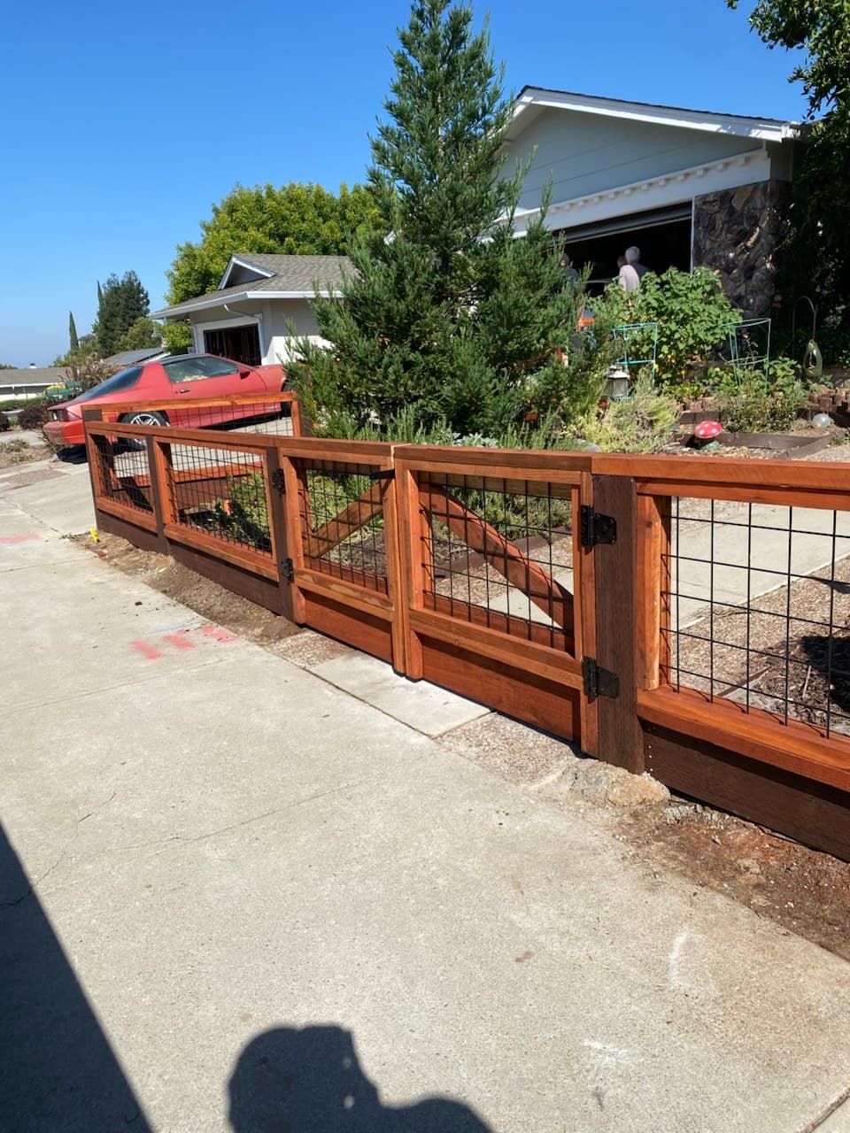 4"X4" Black Hogwire Fence And Double Gate Stained