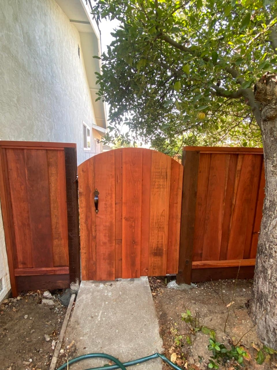 Board On Board Fence And Gate Arched Top With Stain