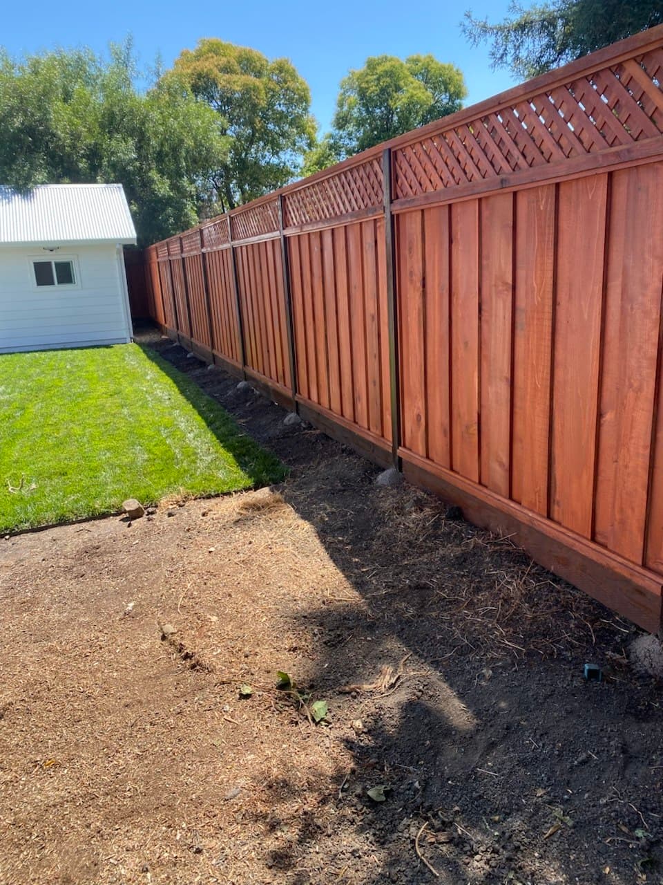 Board On Board Triple Diagonal  Lattice Stained Clean